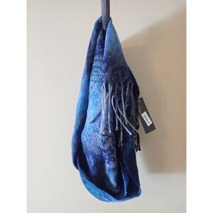 Cejon Scarf Blue Floral Paisley Wrap Rectangle Fringe Made In Italy NWT
